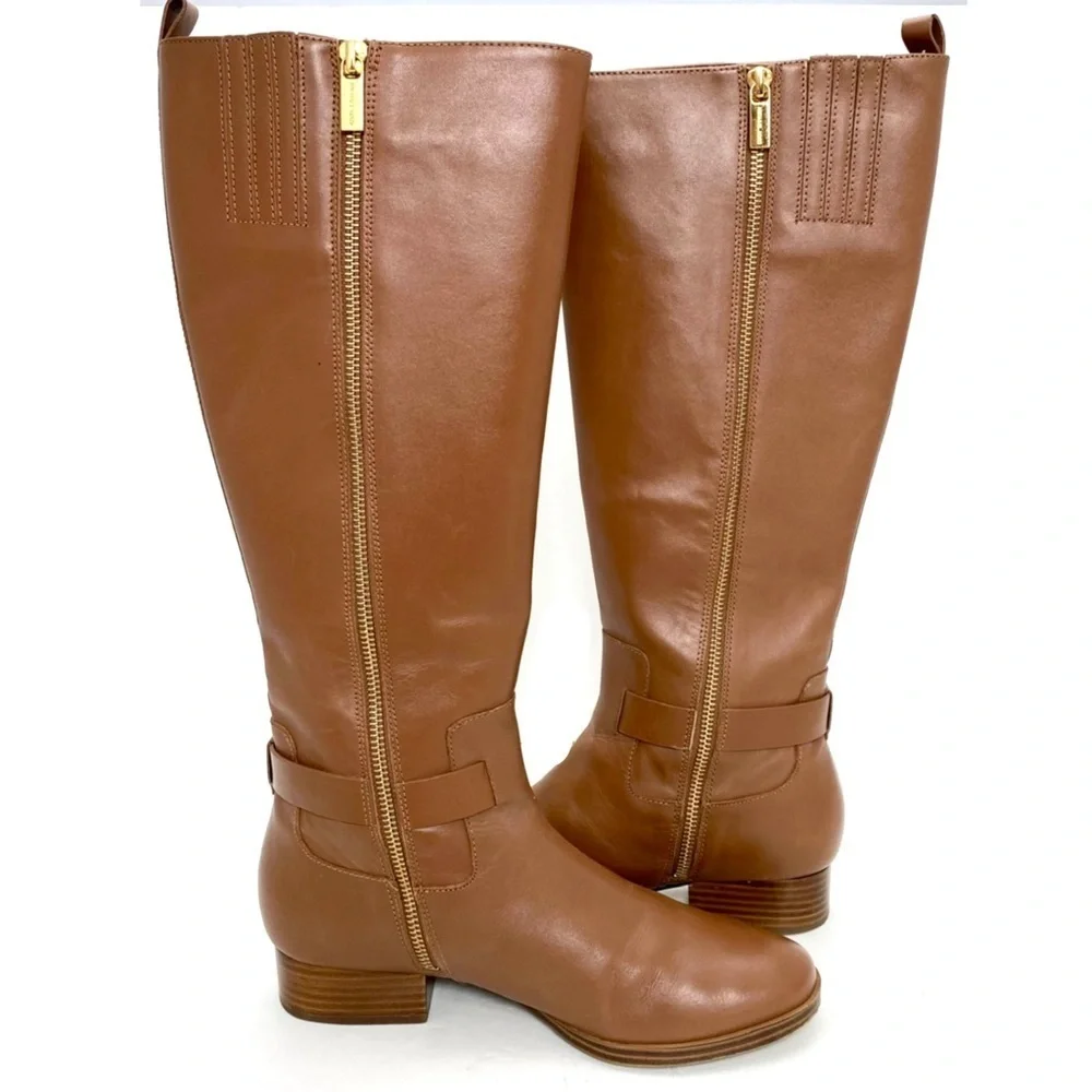 Michael Kors Hamilton Leather Knee High Riding Boot Camel Tan Brown Size 6 SH17F